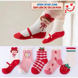 Combo 10 đôi tất trẻ em tất dâu hồng bé gái 1-12 tuổi Cổ cao Cotton Siêu Xinh (Tất Dâu)