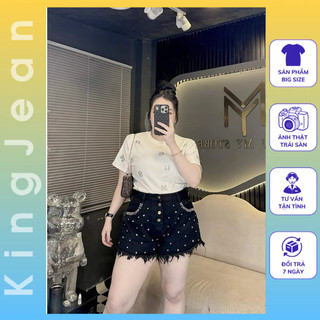 Quần Short Jean Nữ Cạp Cao 4 Nút Đính Đá Full Viền Túi Tua Lai Quần Đùi Bò Nữ Bigsize 55-90kg QC12 Thời Trang KingJean