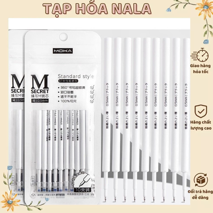 Set 10 Ngòi Gel REFILL ngòi 0.5mm 11cm - Mực Đen Dùng Cho Mọi Loại Bút MOKA, MURA, DOMI, LOPET