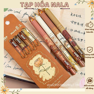 Bút gel đen bấm mura rose love ngòi kim 0.5 mm bút mực gel mura bourbon roses m-8137
