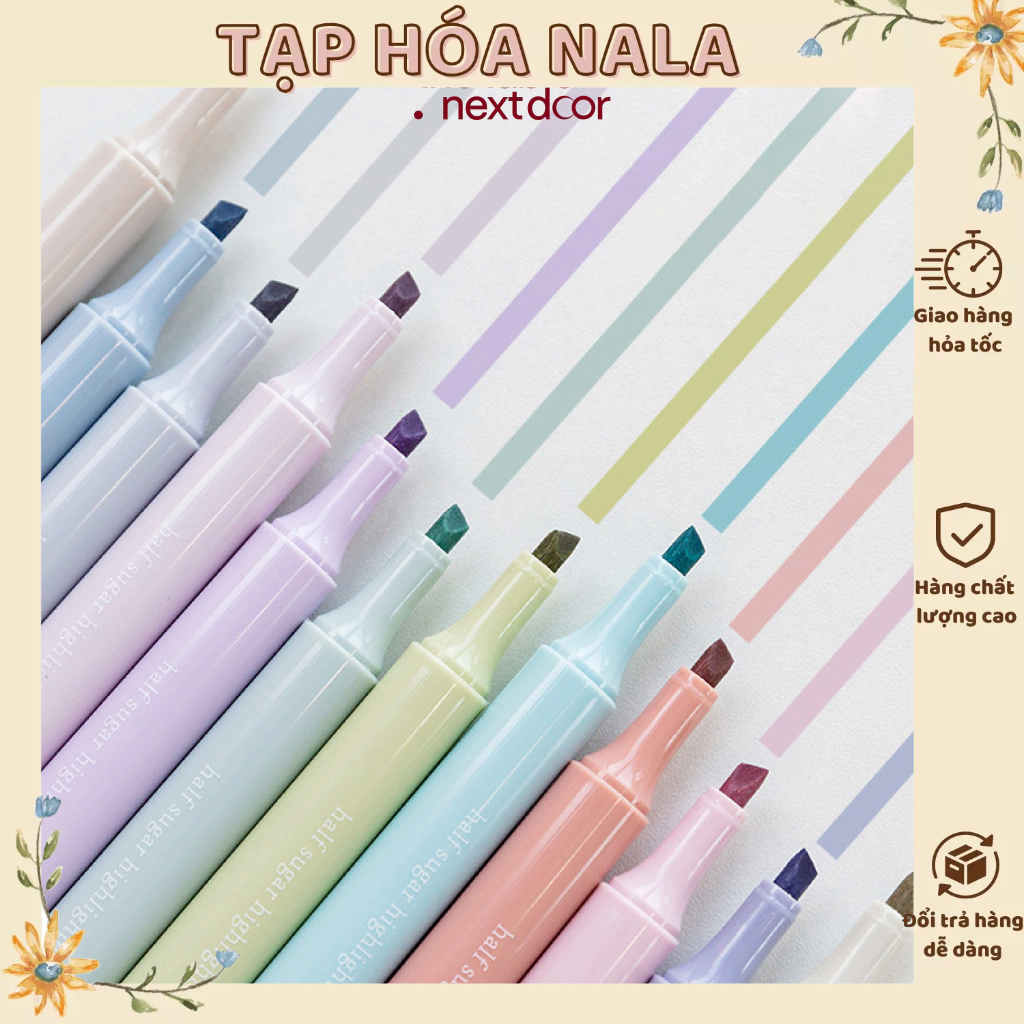 Bộ 6 bút highlight Half Sugar trang trí sổ tay học tập làm việc màu sắc dễ thương NALA