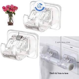 Kẹp nhựa dán tường đỡ thanh treo rèm cửa, móc cố định giá treo khăn dính siêu chắc trong suốt