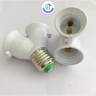 Đui bóng đèn e27 xoáy tròn đến 2 đui e27, bộ chuyển đổi đui xoáy giúp tăng cường ánh sáng chia 1 ra 2 đa năng, tiện dung