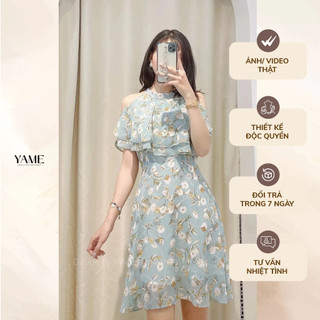 Váy Đầm Nữ Đi Biển Yame Lace Thiết Kế Khoét Vai Chất Voan Tơ Mềm Mại Xanh 92cm