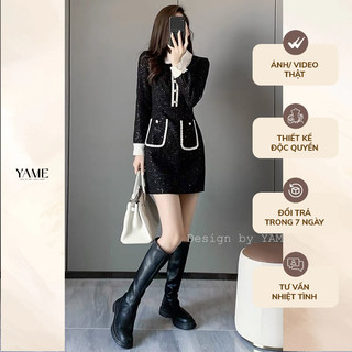 Váy dạ đen túi nắp tiểu thư sang chảnh YAME 510
