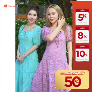 MAYBI Đầm Babydoll Dáng Dài Tay Ngắn, Thiết Kế Xếp Tầng Nữ Tính, Vải Xốp Nhẹ Nhàng