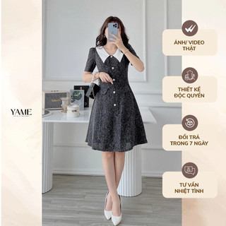 Váy dạ cổ sơ mi cúc giả khoá zip màu vàng, đỏ, đen, vàng yv45 yame