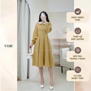 Váy nhung dáng dài cổ sơ mi trắng YV72 RIXI Dress YAME