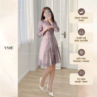 Váy dạ tím cổ sen tay dài 2 lớp YV49 YAME