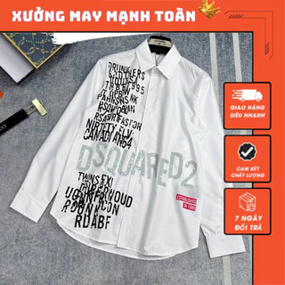 Áo Sơ Mi DS.Q Hai Bản Futt Chữ Tràn Dọc Thân Siêu Nét_Áo Sơ Mi Nam Nữ Chất Vải Lụa Thô Tàu Bản Hoàn Thiện
