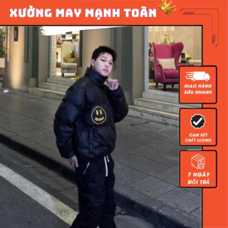 Áo Khoác Phao Nam D.rew Bản Like Ou Ba Lớp LoGo Dập Nổi_Áo Phao Drew Nam Nữ Họa Tiết Mặt Cười