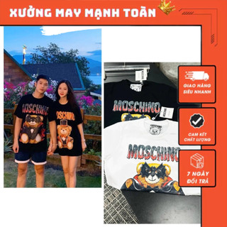 Áo Phông Nam Mô Chi Nô Họa Tiết In Gấu Phối Chữ Siêu Nét - Áo Thun Nam Nữ Mô Chi Nô In Gấu Siêu Đẹp