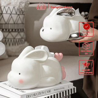 Hộp đựng khăn giấy bằng sứ hình con thỏ, hộp đựng giấy ăn cao cấp, decor trang trí phòng khách