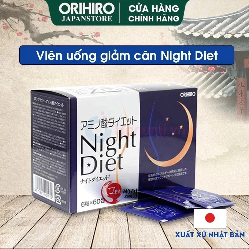 Viên uống giảm cân Night Diet Orihiro 1 hộp 60 gói, Amino Acids Night Diet