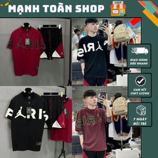 Bộ Quần Đùi Nam Joc Đan Chữ Pa Rít Phối Logo Thêu_Bộ Quần Áo Mùa Hè Nam Chất Vải Tàu Mát