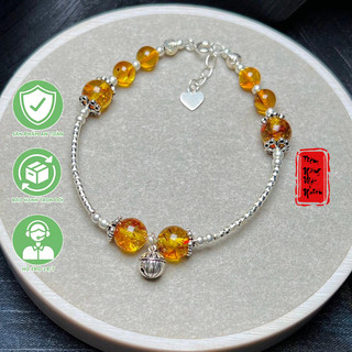 Vòng Tay Hổ Phách Mix Cham Bạc