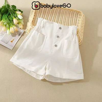 Quần sooc đùi cho bé BabyloveGO quần short kaki dáng chữ A cho bé gái cạp chun co giãn thoải mái QT007