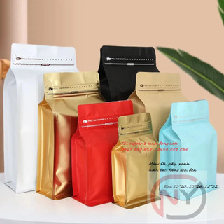 [500gr/size] Túi Zipper 8 cạnh cafe đáy vuông màu [Xanh Ngọc, Xanh rêu, Vàng, Đen - Trắng - Đỏ - Giấy kraft, Bạc, Đồng]