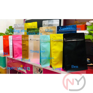 [1kg/size] Túi Zipper 8 cạnh cafe đáy vuông màu [Vàng, Xanh rêu, Đen - Trắng-Đỏ-giấy Kraft, Đồng, Bạc]
