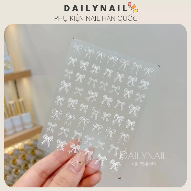 Sticker Nơ trắng Cao cấp Tomoni dán móng