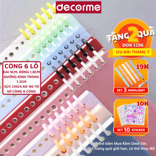 Binder thanh còng nhựa 6 còng làm sổ, kẹp tài liệu đường kính 12mm bìa màu A5 B5 A4 20 26 30 lỗ DECORME