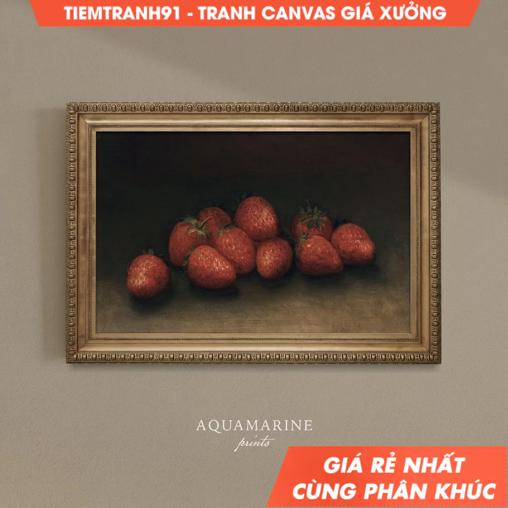 Tranh treo tường, Vintage Wall Art, Still Life with Strawberries, Kitchen Wall Art, Vintage Kitchen 
