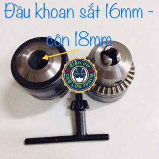 Đầu khoan sắt 16mm trục côn (trơn) có 2 phân loại thông số quốc tế 16B16 hoặc 16B18