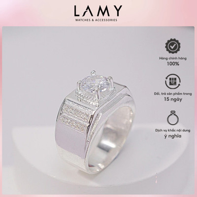 Nhẫn bạc nam LAMY Round Cut White Stone Silver Ring 8361- Nhẫn bạc ta
