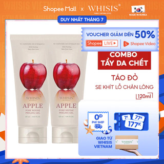 Combo 2 tẩy da chết mặt dạng gel whisis apple pore refine peeling gel thu nhỏ lỗ chân lông chiết xuất táo đỏ lên men