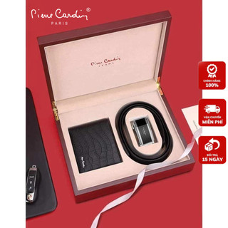 Combo hộp gỗ thắt lưng và ví hàng hiệu pierre cardin làm quà tặng quà biếu