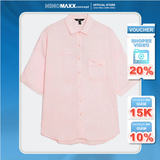 N&M Áo Sơ Mi Nữ ngắn tay cổ bẻ trơn màu hồng nhạt chất liệu thoáng mát 1910016