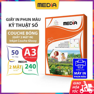 Giấy in màu media 2 mặt couche bóng a3 240gsm 50 tờ, couche glossy inkjet paper giấy in ảnh