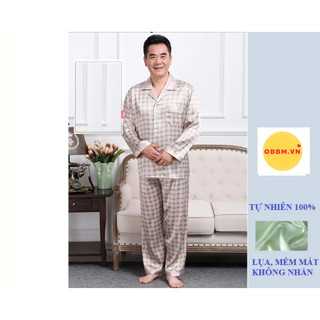 Bộ quần áo mặc nhà cho người già, bộ quàn áo pyzama lụa cho ông cho bố mềm mát