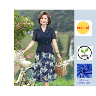 Đầm váy trung niên cao cấp, hàng sẵn, váy liền thân có dây da thắt lưng