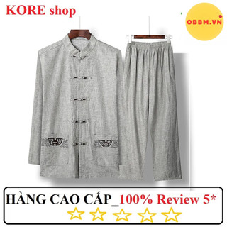 Bộ quần áo nam trung niên cao cấp_quần áo cổ tàu 1 dài tay