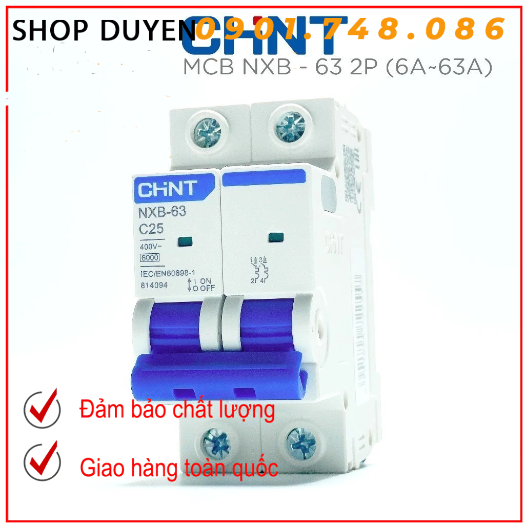 Aptomat MCB 2 Pha NXB-63 Chint 6A~63A Dòng Cắt 6kA