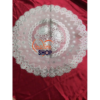 Khăn trải bàn ren hoa màu trắng hình tròn đường kính 50cm