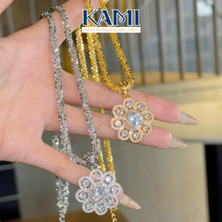 Dây chuyền xoắn hoa mai 3ly chạm sáng kèm mặt hoa đá mới Kami trang sức sỉ