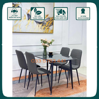 Bộ bàn ăn mặt đá ceramic chân ống côn kết hợp ghế variety nhập khẩu