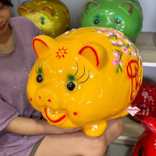  Heo đất TÀI LỘC khủng lồ size to nhất dáng tròn truyền thống Heo Cành Đào chữ Phúc ống tiết kiệm tiền Tiemmesoda