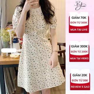 Váy Hoa Nhí Spring Dress Cổ Trắng Ren Tiểu Thư Thiết Kế Che Khuyết Điểm Vòng Eo - Đầm Voan Hàn 2 Lớp Blue Chic
