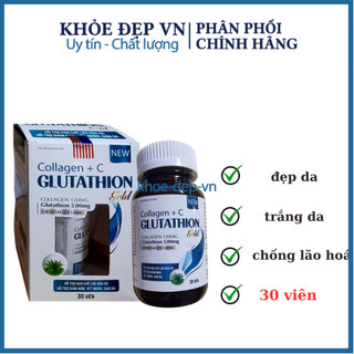 Viên uống trắng da, giảm lão hóa , chống nám tàn nhang Collagen Glutathion Gold hộp trắng 30 viên