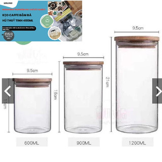 Lọ thủy tinh nắp gỗ, hũ thủy tinh decor, trang trí nhà bếp, dung tích 600ml-1000ml