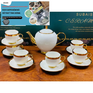 [HÀNG ĐẸP] Bộ ấm chén chỉ vàng cao cấp, bộ ấm chén sứ uống trà phong cách đĩa kê