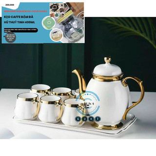 [SẴN HÀNG]Bộ ấm chén bầu trắng  sứ kèm khay cao cấp phong cách Bắc Âu hiện đại