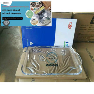 ( hoa văn giao ngẫu nhiên) Khay thủy tinh chữ nhật trắng