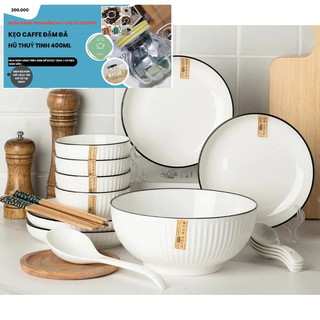 Bộ bát đũa sứ 16 món vân sọc trắng nhã nhặn