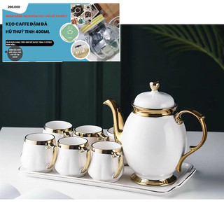 Bộ Bình Cốc Sứ Bộ 6 Ly + 1 Ấm + Tặng 1 Khay Sứ Trắng