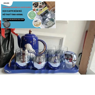 Bộ ấm chén sm1001 , sm1002 kèm khay sứ xanh cổ vịt họa tiết thiên thần và sao đêm