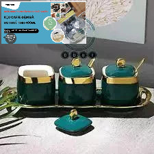 BỘ 3 HŨ GIA VỊ SỨ CAMELIA VIỀN VÀNG CAO CẤP SANG TRỌNG